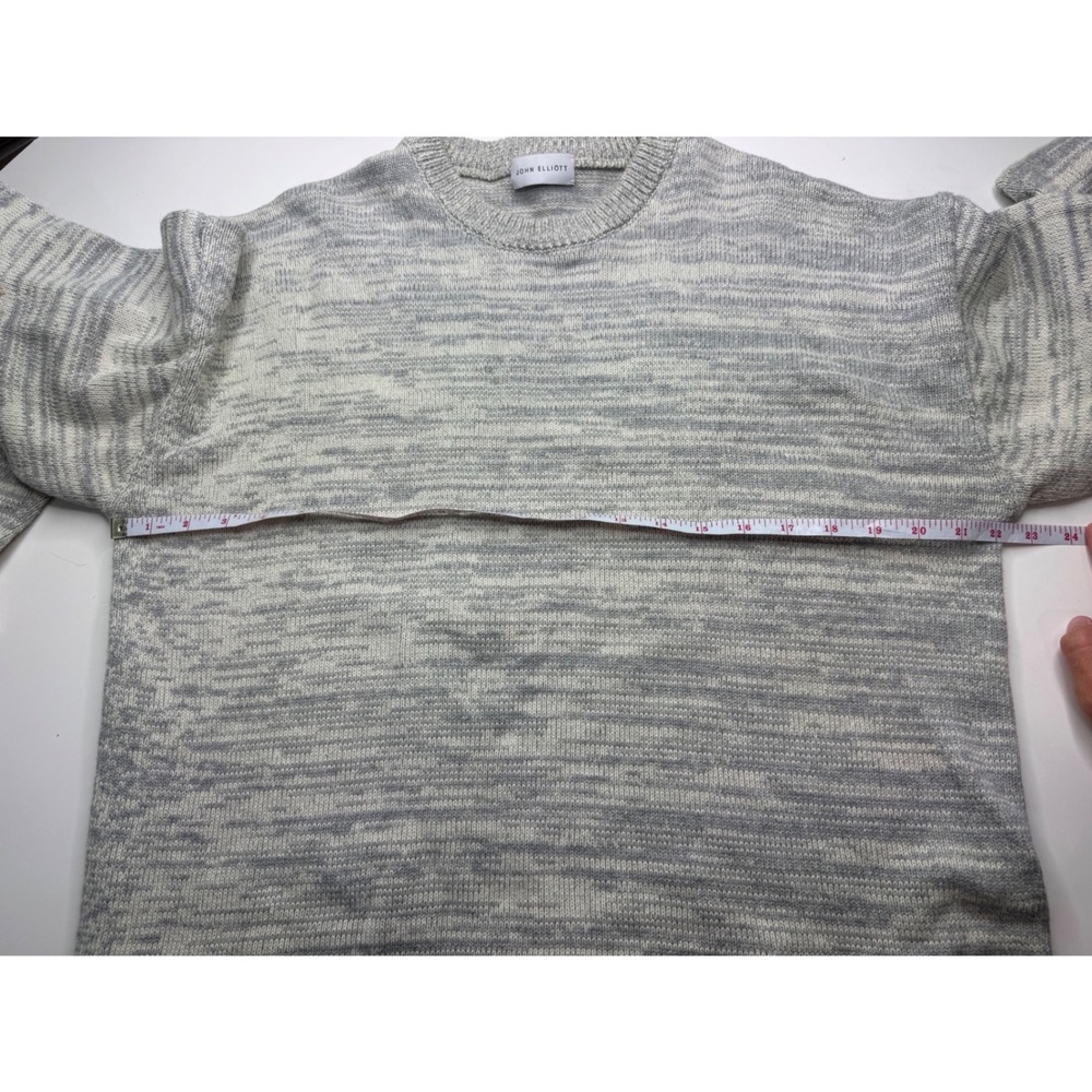 John Elliott Mens Grey White Space Dye Melange Knit Crewneck Sweater Relaxed Fit - Picture 7 of 11